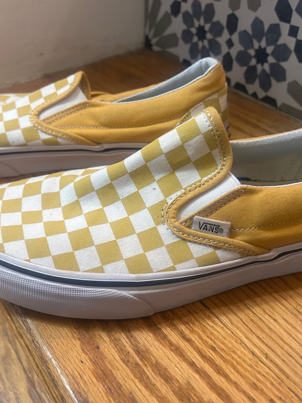 Vans Kids Checkerboard Slip-On Sneakers in Yellow and White